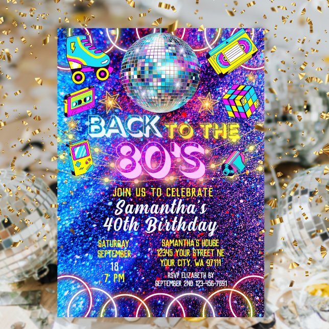 Retro Back to 80s Colorful Vivid Neon Glow Party Invitation (Creator Uploaded)