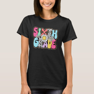 Retro Back to School Daisy Flowers Leopard Sixth G T-Shirt