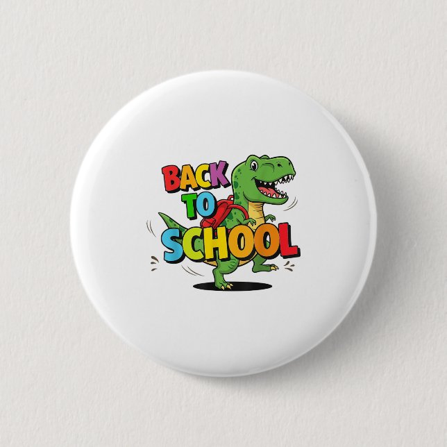 Retro Back To School Funny Colorful Dinosaur Carto Button (Front)