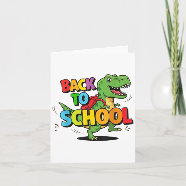 Retro Back To School Funny Colorful Dinosaur Carto Card (Front)