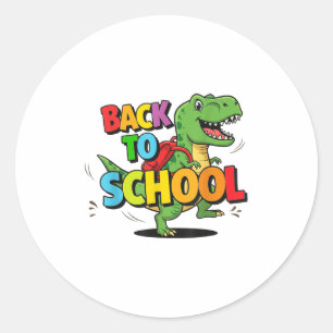 Retro Back To School Funny Colorful Dinosaur Carto Classic Round Sticker