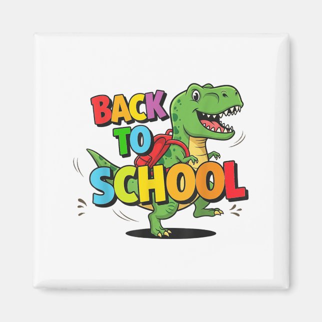 Retro Back To School Funny Colorful Dinosaur Carto Magnet (Front)