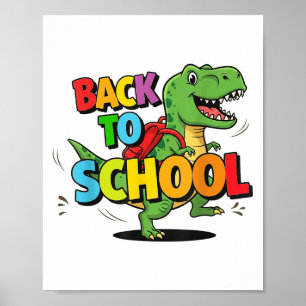 Retro Back To School Funny Colorful Dinosaur Carto Poster