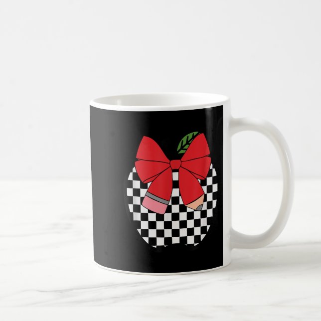 Retro Back To School Teacher Race Checkered Pencil Coffee Mug (Right)