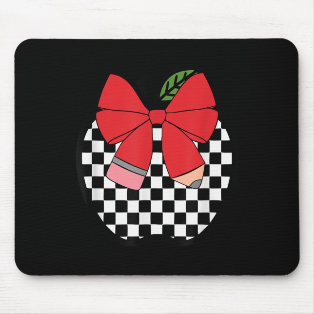 Retro Back To School Teacher Race Checkered Pencil Mouse Pad (Front)