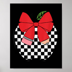 Retro Back To School Teacher Race Checkered Pencil Poster