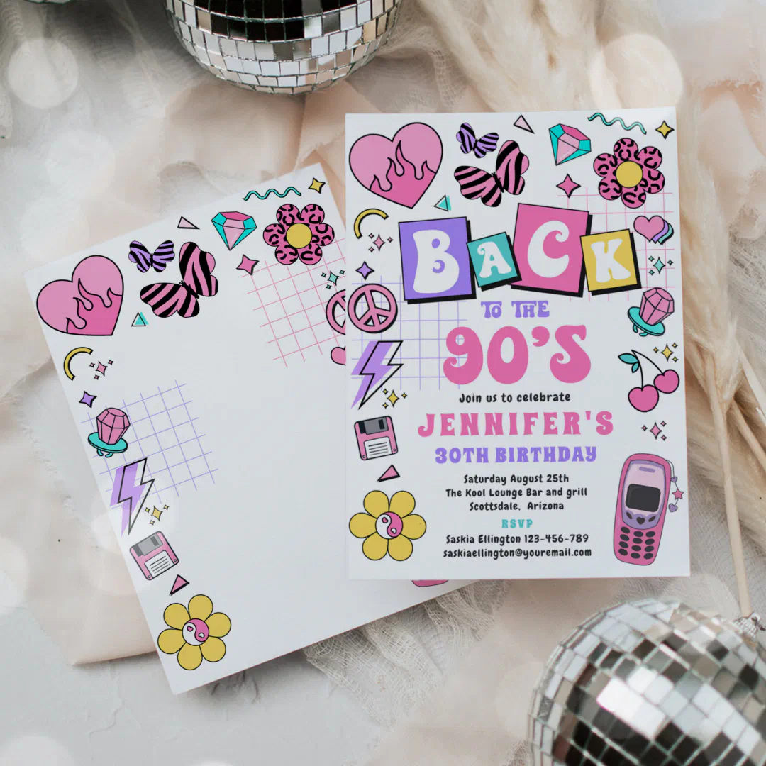 Retro Back To The 90s Party Disco 30th Birthday Invitation