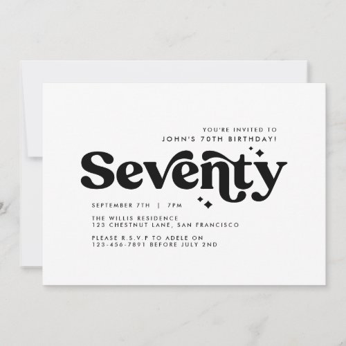 Retro back white modern minimal 70th birthday invitation