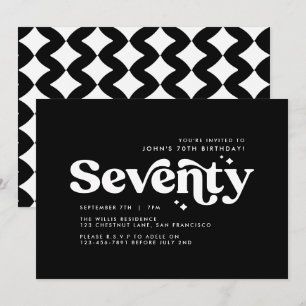Retro back white modern minimal 70th birthday invitation
