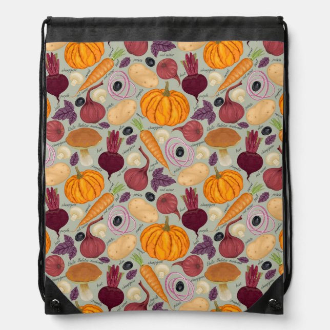Retro background from fresh vegetables drawstring bag (Front)