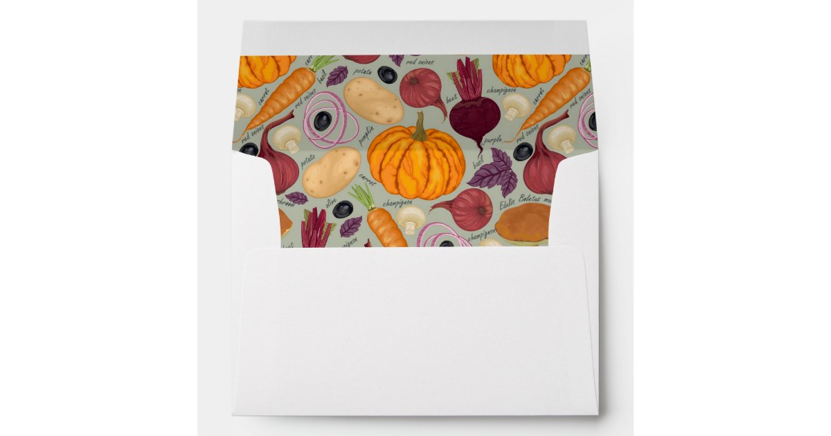 Retro background from fresh vegetables envelope | Zazzle