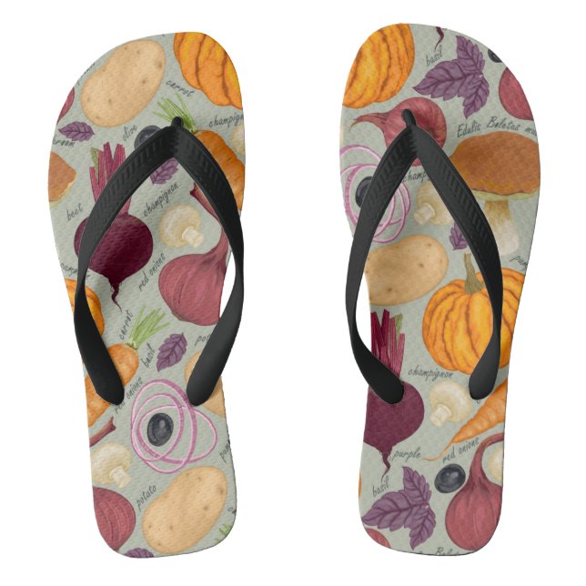 Retro background from fresh vegetables flip flops (Footbed)