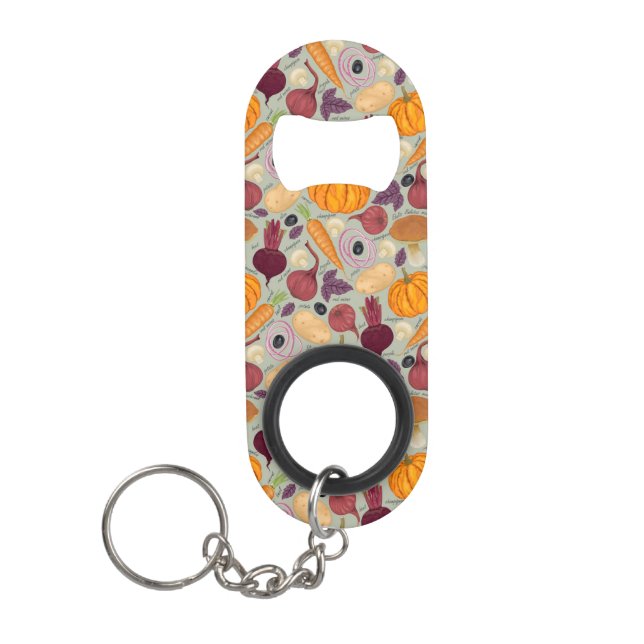 Retro background from fresh vegetables keychain bottle opener (Front)
