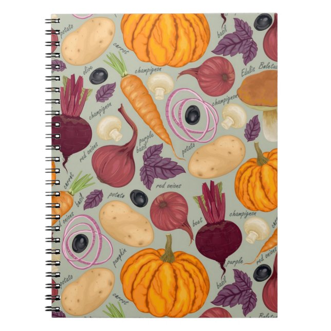 Retro background from fresh vegetables notebook (Front)