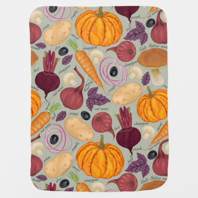 Retro background from fresh vegetables receiving blanket (Front)