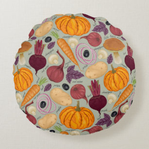 Retro background from fresh vegetables round pillow