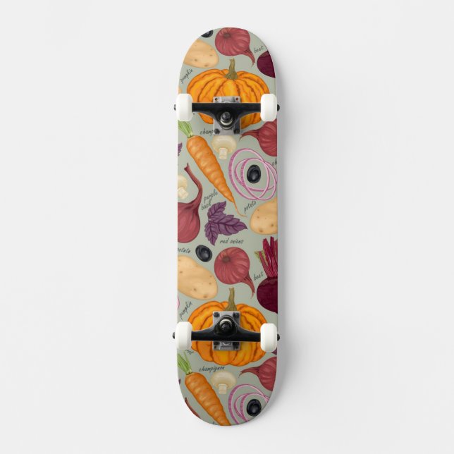 Retro background from fresh vegetables skateboard (Front)