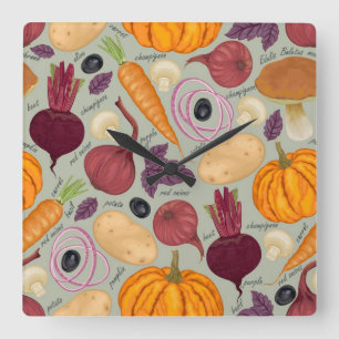 Retro background from fresh vegetables square wall clock