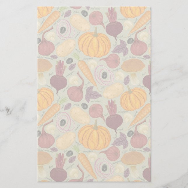 Retro background from fresh vegetables stationery (Front)