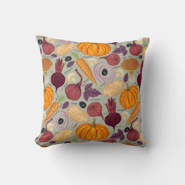 Retro background from fresh vegetables throw pillow (Front)