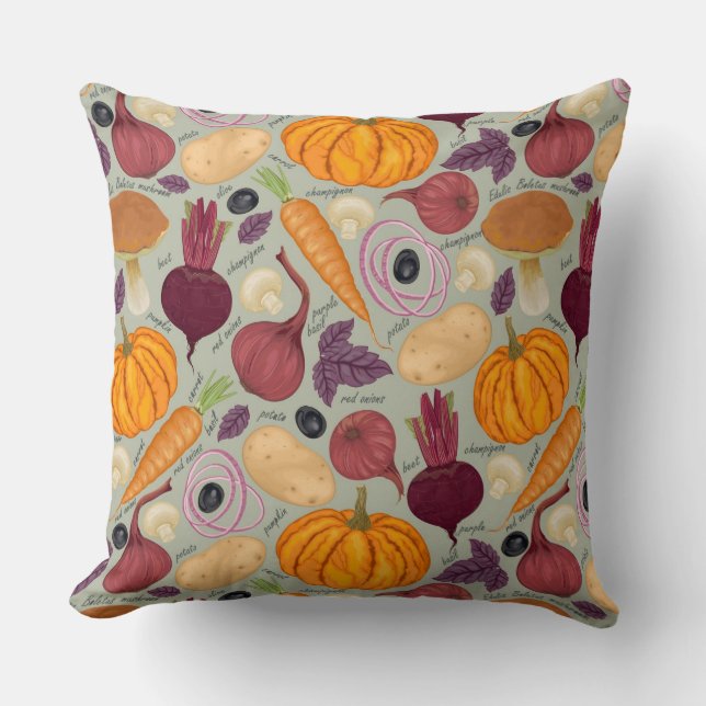 Retro background from fresh vegetables throw pillow (Front)