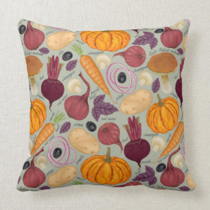 Retro background from fresh vegetables throw pillow