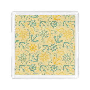 Retro background with anchor, ropes acrylic tray