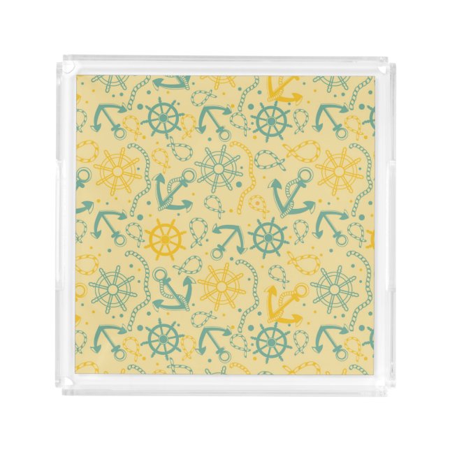 Retro background with anchor, ropes acrylic tray (Front)