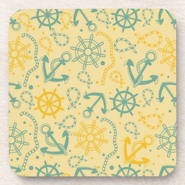 Retro background with anchor, ropes beverage coaster (Front)