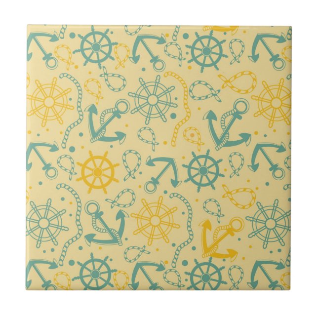 Retro background with anchor, ropes ceramic tile (Front)