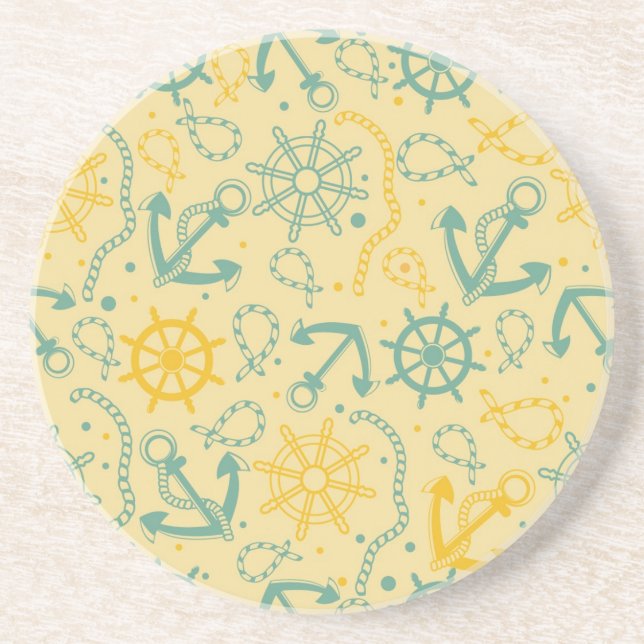 Retro background with anchor, ropes drink coaster (Front)