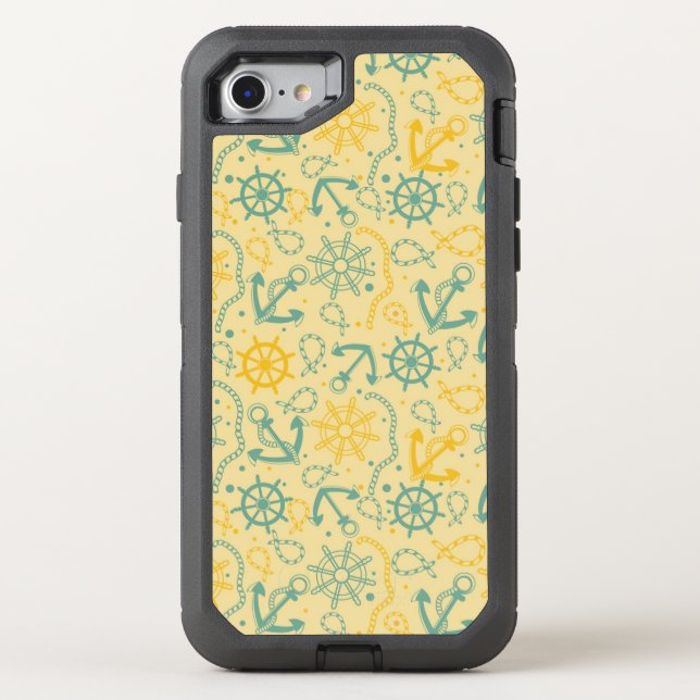 Retro background with anchor, ropes otterbox iPhone case (Back)