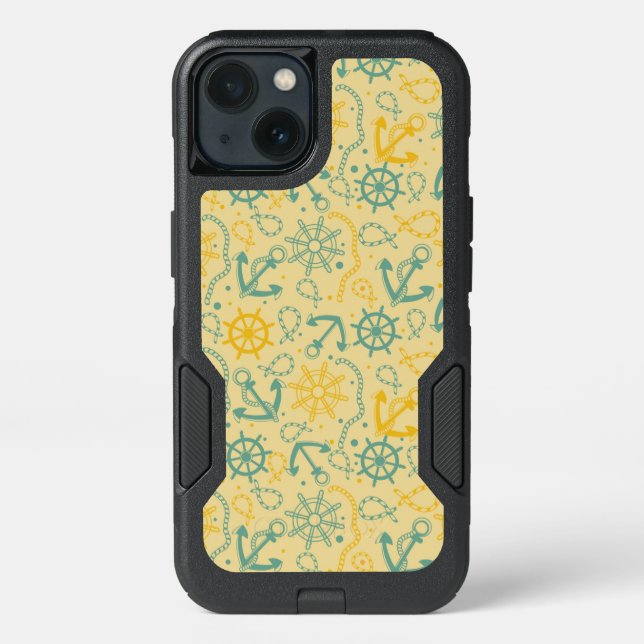 Retro background with anchor, ropes otterbox iPhone case (Back)