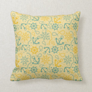 Retro background with anchor, ropes throw pillow