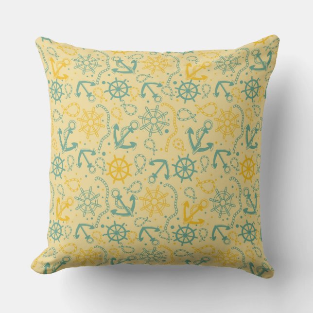 Retro background with anchor, ropes throw pillow (Front)