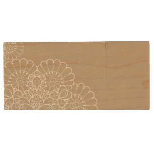 Retro background with lace ornament wood flash drive