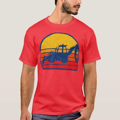 Retro Backhoe Loader Sunset Vintage Construction  T_Shirt