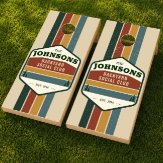 Retro Backyard Social Club Family Name Cornhole Set