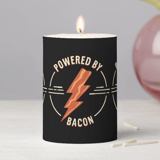 Retro Bacon Lover Funny Food Design with Lightning Pillar Candle (In Situ)