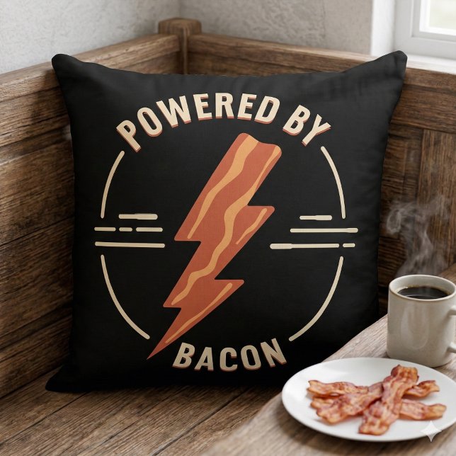 Retro Bacon Lover Funny Food Design with Lightning Throw Pillow (Retro Bacon Lover Funny Food Design with Lightning Throw Pillow Mockup A)
