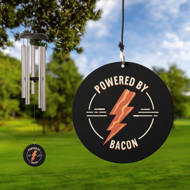Retro Bacon Lover Funny Food Design with Lightning Wind Chime (Outdoor)
