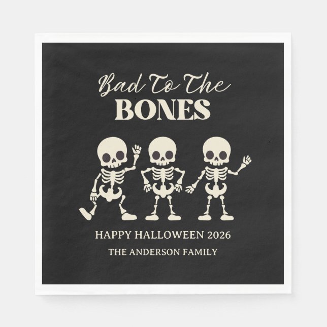 Retro Bad To The Bones Spooky Halloween Napkins (Front)