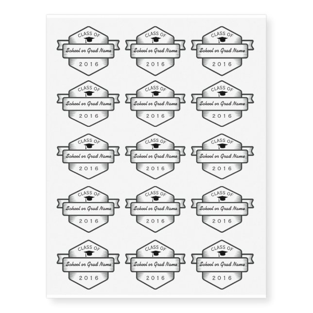Retro Badge Logo Graduation Class of 2016 Temporary Tattoos (Front)