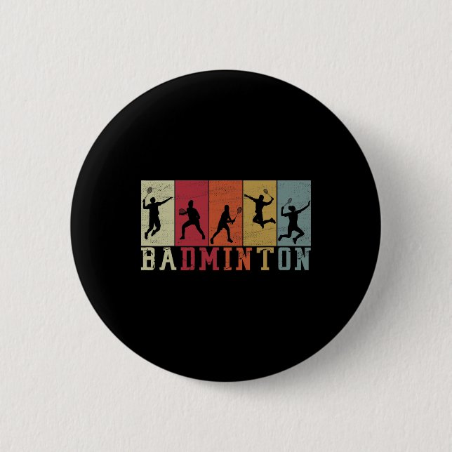 Retro Badminton Player Silhouettes - Badminton  Button (Front)