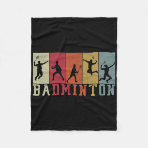 Retro Badminton Player Silhouettes - Badminton Fleece Blanket