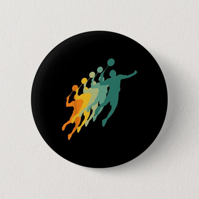Retro Badminton Players Shuttle Sports Racket Coac Button (Front)
