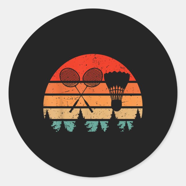 Retro Badminton Racket Shuttle Funny Badminton Pla Classic Round Sticker (Front)
