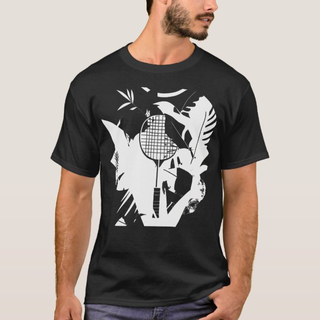 Retro Badminton Racket Shuttlecock Player T-Shirt (Front)