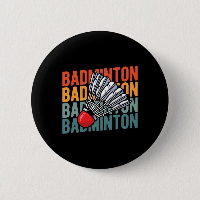 Retro Badminton Racket Team - Player Vintage Shutt Button (Front)