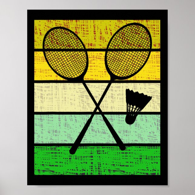 Retro Badminton Rackets And Shuttle Badminton Play Poster (Front)
